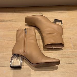 Schutz Tan Bootie with Lucite Heel Size 7 (fits like 7.5)